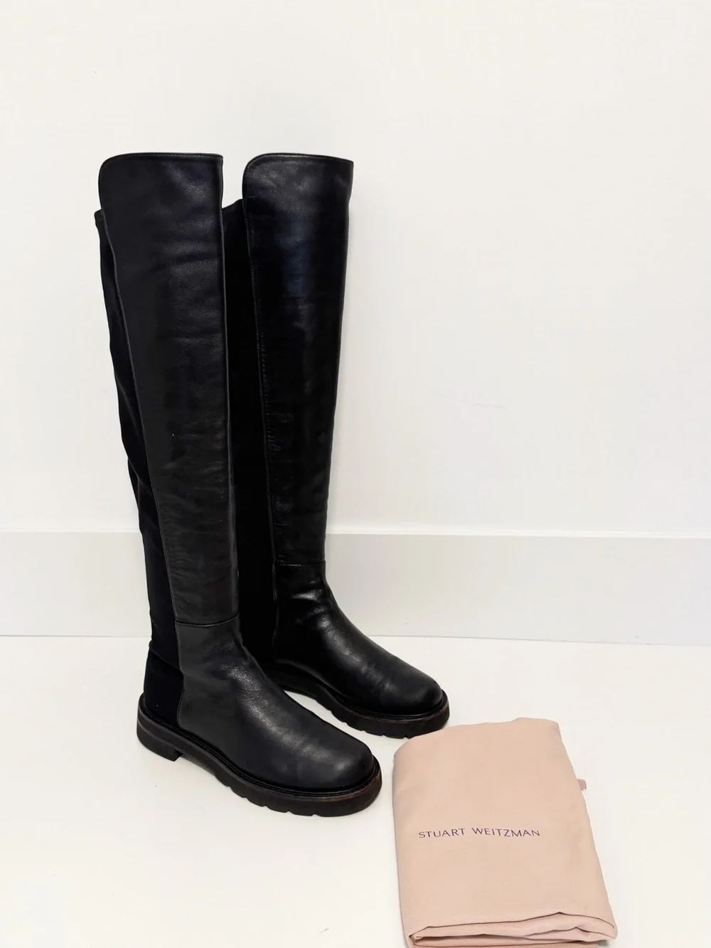 Stuart Weitzman 5050 Lug Sole Leather Over the Knee Boot Black size 6